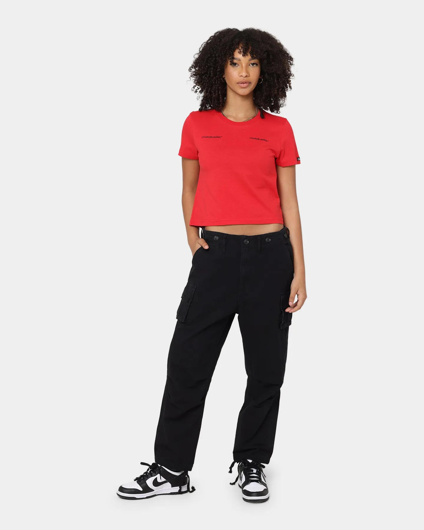Crooks & Castles Women's Collar Logo Crop T-Shirt Red