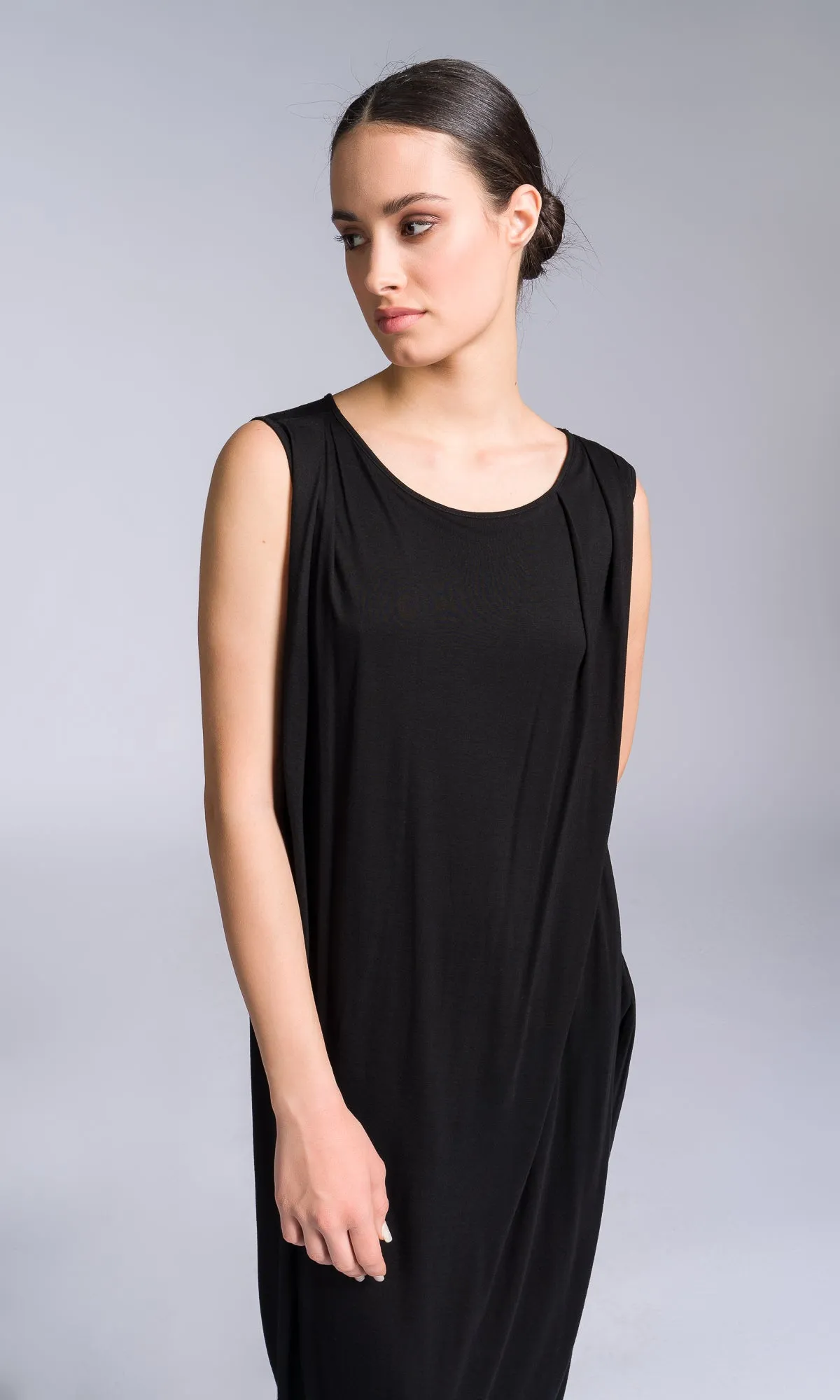 Jersey Dress with Asymmetric Draped Hem